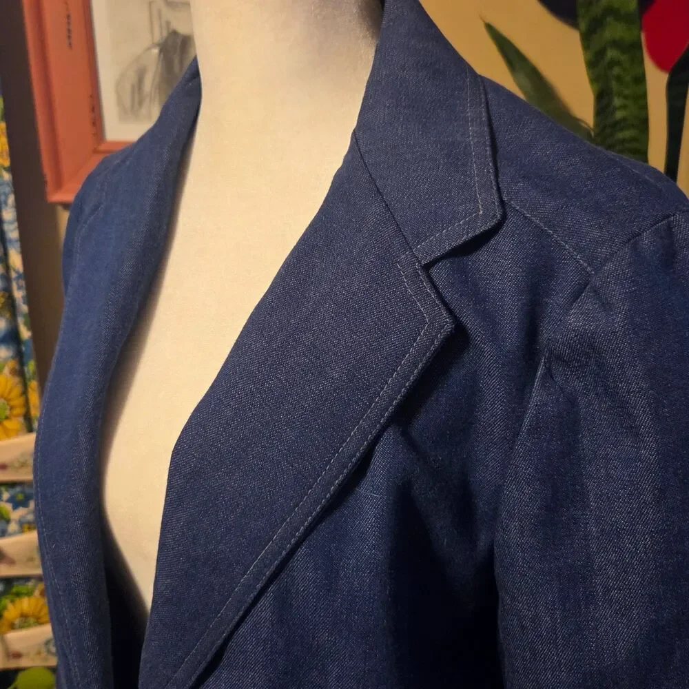 Vintage 70s Ship’n Shore Denim Look Blazer USA Made ILGWU Size 6 Small